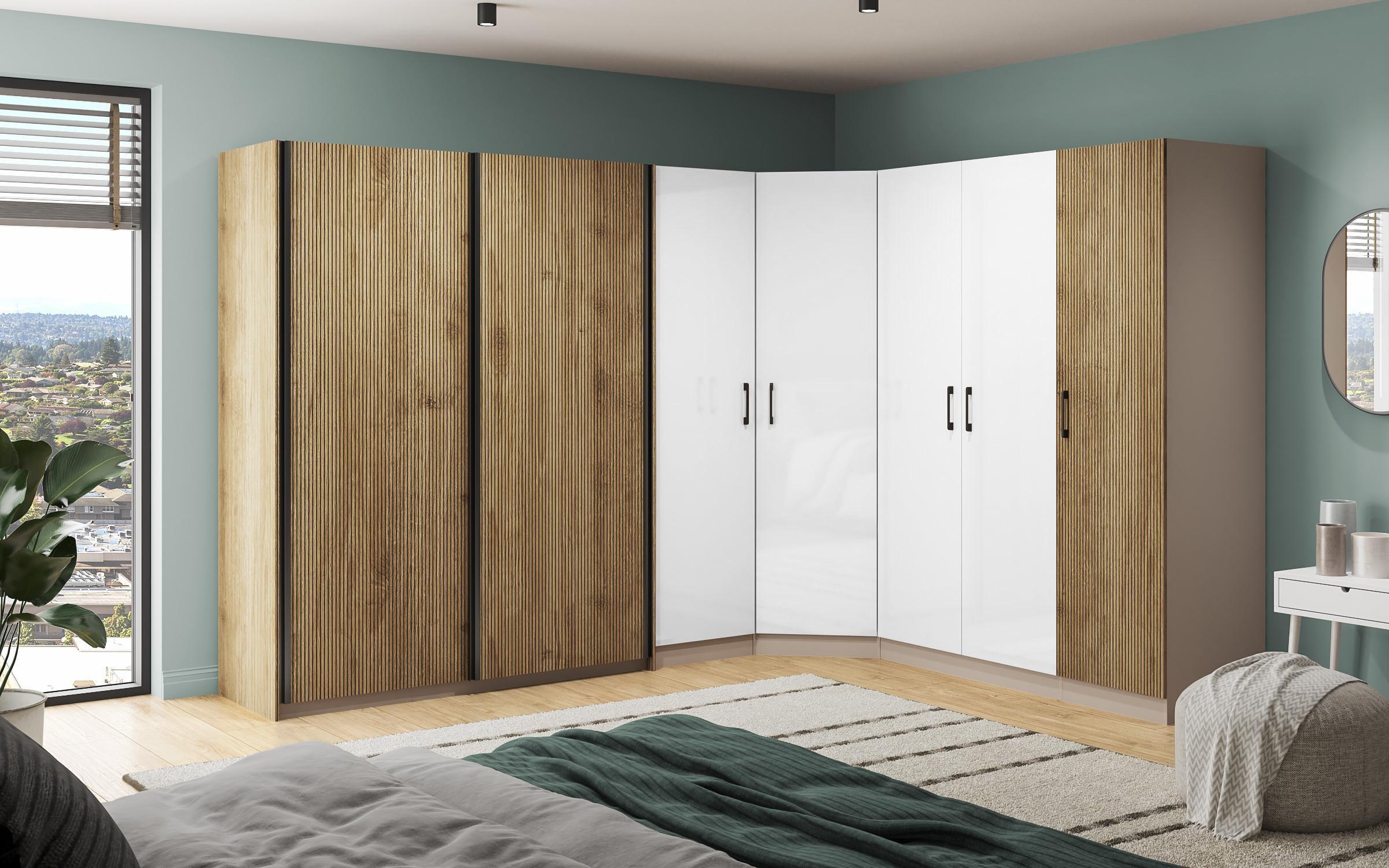 Dulap modular de colt Soho L, cadiz + alb lucios  1